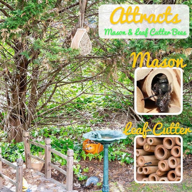 Made Easy Kit Bee House – Attracts Mason & Leafcutter Bees – Natural Bamboo Pollinator Habitat with Jute Rope – Hotel for Garden & Backyard – Eco-Friendly Insect Shelter (Honey Droplet, Large) - Image 2
